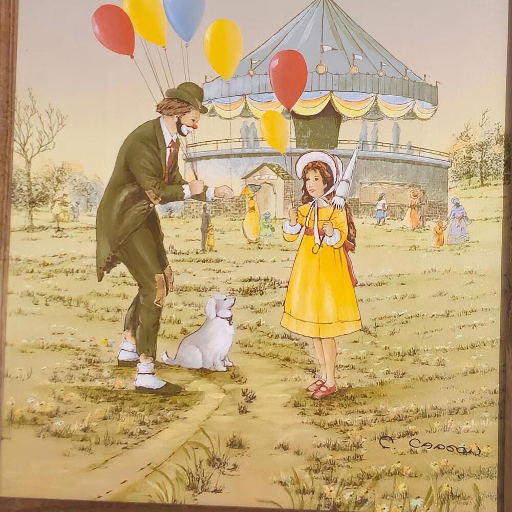 Charming Vintage Artwork with Balloons and Carousel‎ Scene